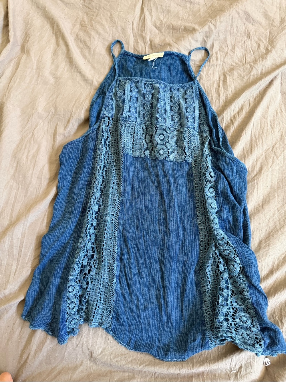 Rebellion Blue Crochet-Panel Halter Top